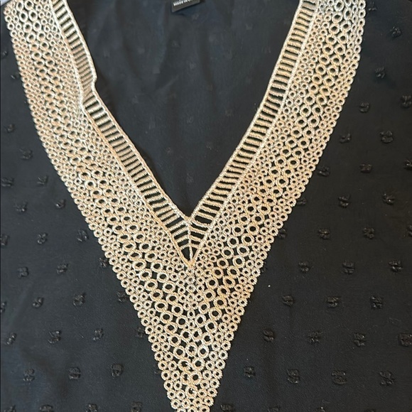 Black Ruffle Sleeve Top with Lace Detail - Picture 3 of 8